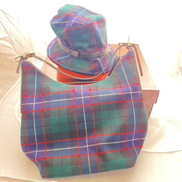 Rare Vintage Coach Holiday 2002 Green Tartan Plaid Wool Shoulder Bag With Matchi - Picture 3 of 16